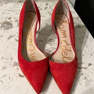 Used red suede high heels size 6.5